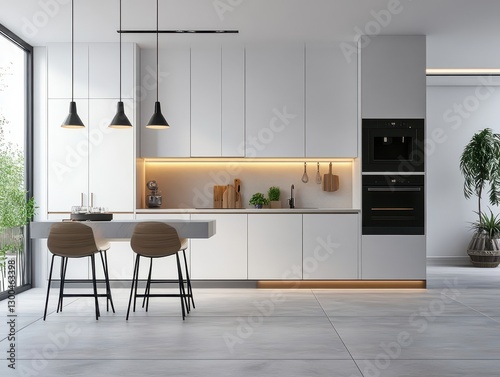 Modern Minimalist Kitchen Demonstrates Clean Lines in the Space