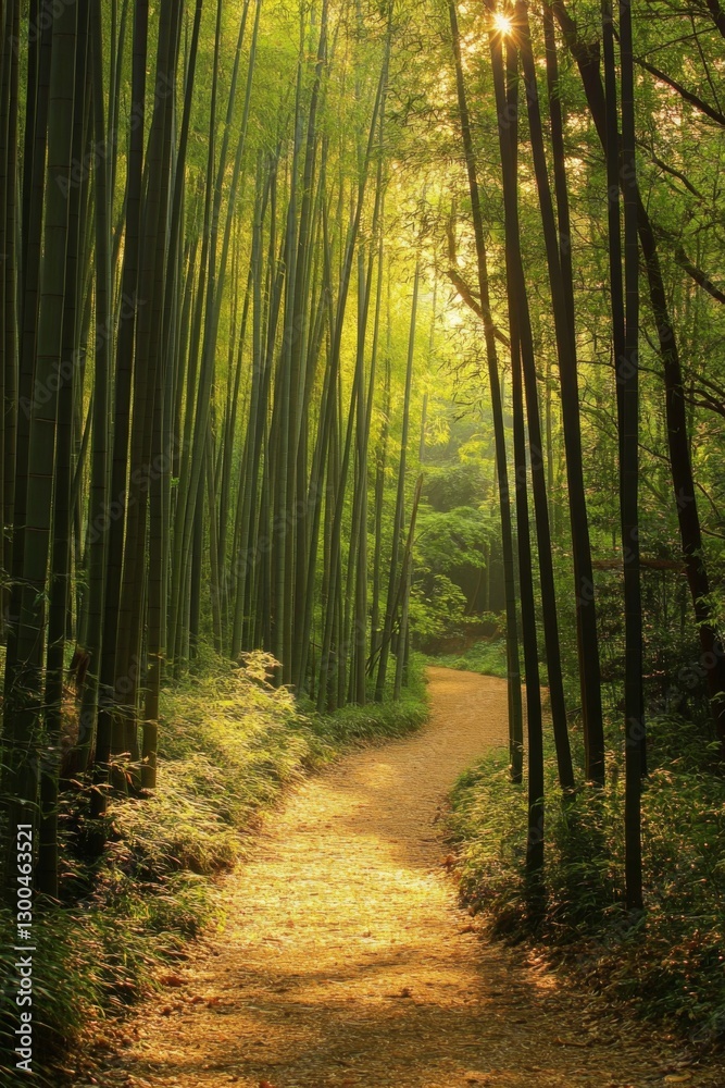Obraz premium Sunlit Bamboo Forest Path