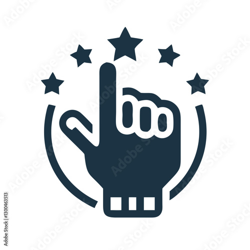 Hand gesture expressing number one with stars in background