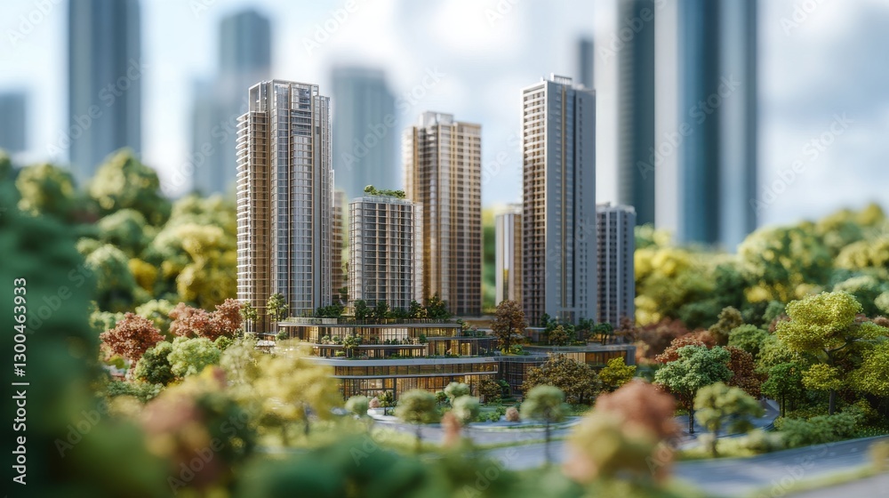 Fototapeta premium A detailed miniature model displaying an off-plan real estate investment concept. 