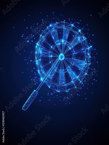 Wallpaper Mural Business achievement with a target goal on a blue background. Features a dart hitting the bullseye on a dartboard, depicted in low-poly wireframe. Vector illustration with a fantastic design. Torontodigital.ca