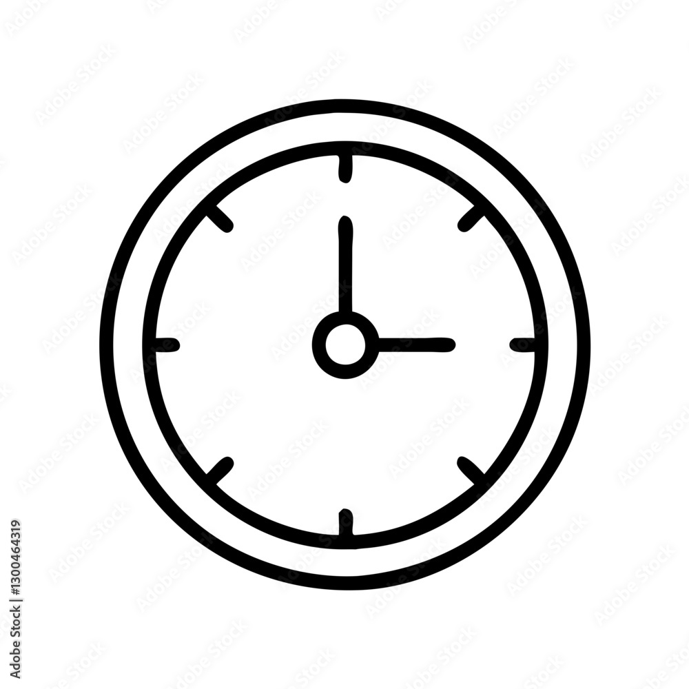 Clock showing time with simple black lines on white background Clock showing time with simple black lines on white background