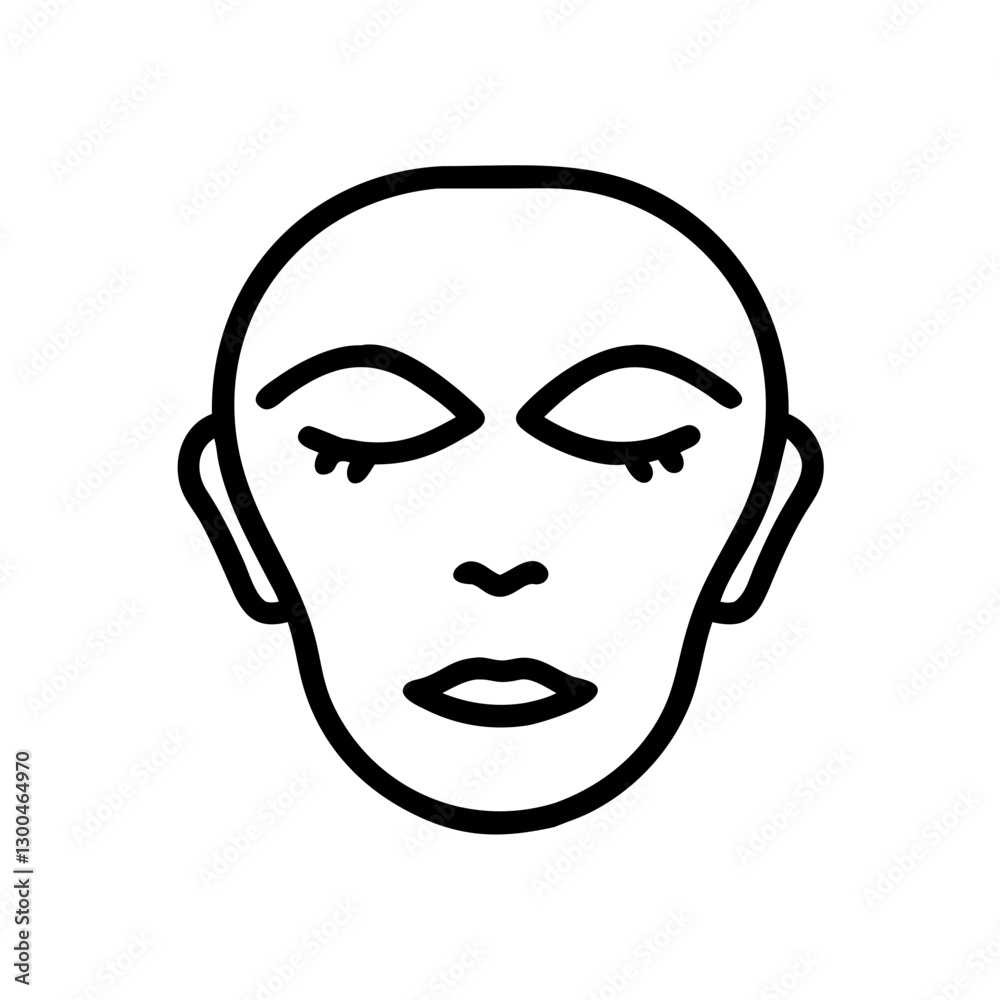 Minimalistic line art icon of a human face with closed eyes Minimalistic line art icon of a human face with closed eyes