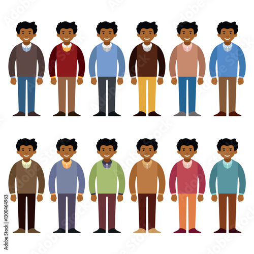 Cartoon african man in sweater and pants set flat style