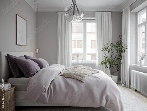 A bright and airy bedroom with pillows and a bed