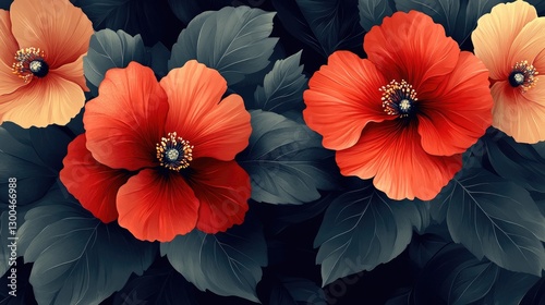 Wallpaper Mural Decorative hibiscus flowers in dark foliage. Possible use Background Torontodigital.ca