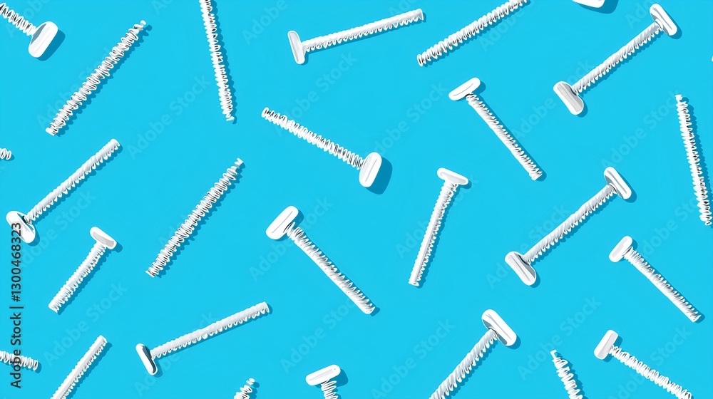 White Screws on Bright Blue Background for Design and Construction Use White Screws on Bright Blue Background for Design and Construction Use