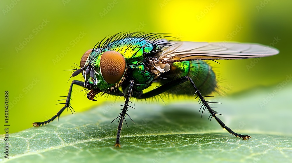 Fly Resting On Leaf Vivid Macro, Bright Nature Fly Resting On Leaf Vivid Macro, Bright Nature