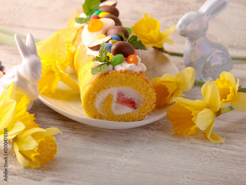 Easter roulade with chocolate eggs decoration