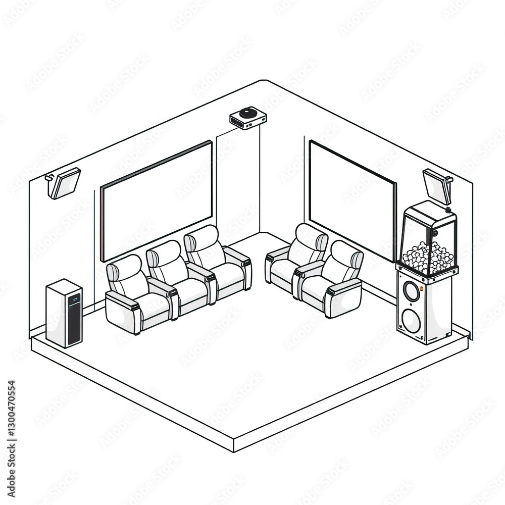 Isometric View of a Modern Home Theater Room Isometric View of a Modern Home Theater Room
