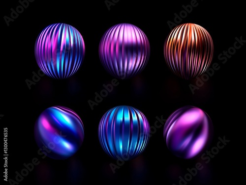 Six Metallic Spheres, Gradient Colors, Dark Background
