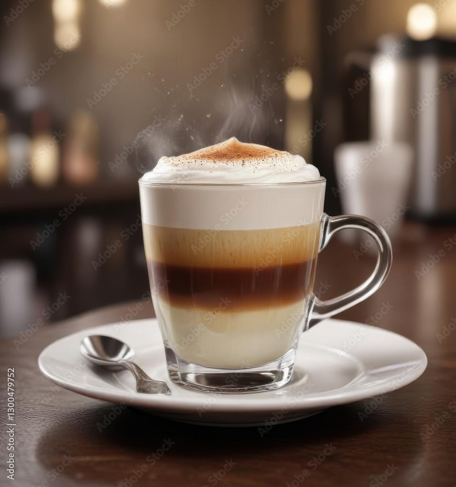 Espresso shot in a cup with steamed milk and foam on top , cup, coffee Espresso shot in a cup with steamed milk and foam on top , cup, coffee