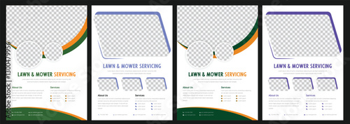 Lawn and gardening service flyer design template. Tree and gardening service poster leaflet design. lawnmower flyer template wedding invitation set with trees and garden landscape watercolor Lawn