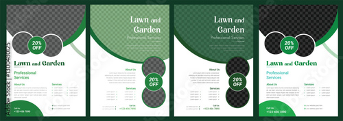 Lawn and gardening service flyer design template. Tree and gardening service poster leaflet design. lawnmower flyer template wedding invitation set with trees and garden landscape watercolor Lawn