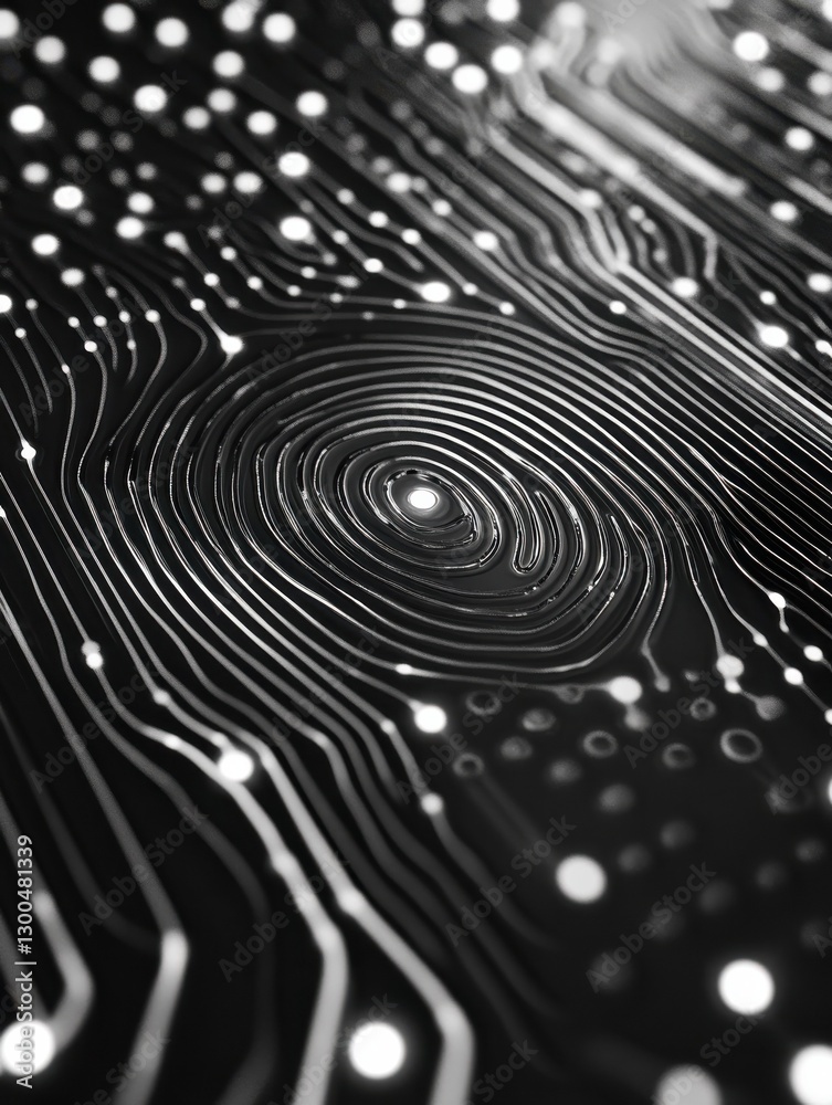 Fototapeta premium Abstract black and white fingerprint key overlay cybersecurity encryption biometric authentication digital security concept