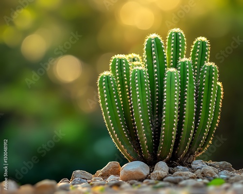 Cactus basks in golden light in outdoor setting