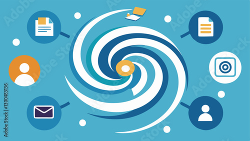 Whirlpool of Lies A whirlpool or vortex graphic ing in icons ing people documents and health symbols how misinformation pulls people in.