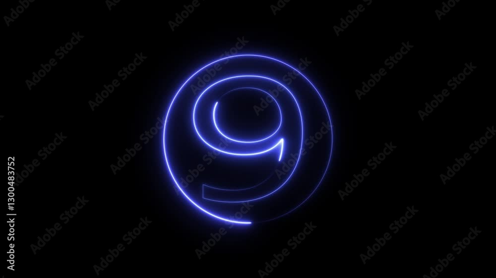 9 number text icon animation on black background 9 number text icon animation on black background