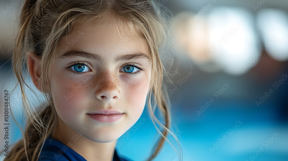 Girl with blue eyes, indoor pool background, portrait Girl with blue eyes, indoor pool background, portrait