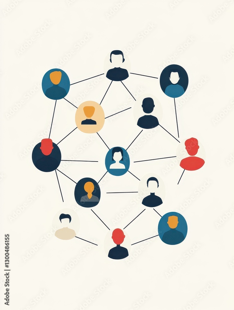 a simple and minimalist style image featuring multiple icons representing people, connected by lines to form a network a simple and minimalist style image featuring multiple icons representing people, connected by lines to form a network