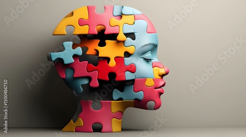 Whimsical conceptual image of a child s head composed of colorful puzzle pieces glowing with an aura of creativity and innovation