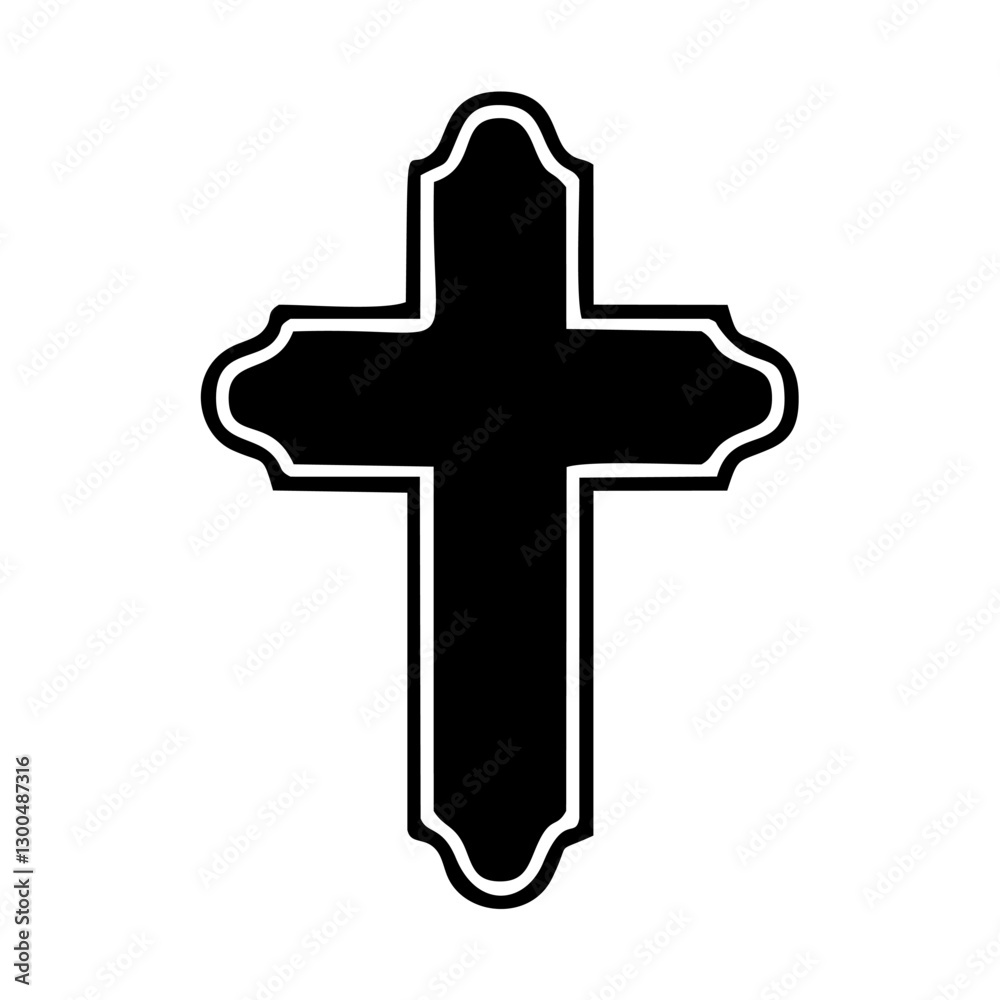 Simple cross icon, Christian cross symbol, outline shape Simple cross icon, Christian cross symbol, outline shape