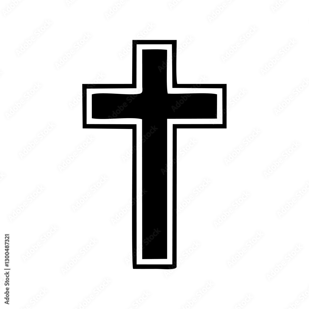 Simple cross icon, Christian cross symbol, outline shape Simple cross icon, Christian cross symbol, outline shape