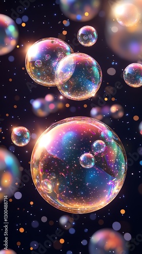 Floating Bubbles Dark Space Background