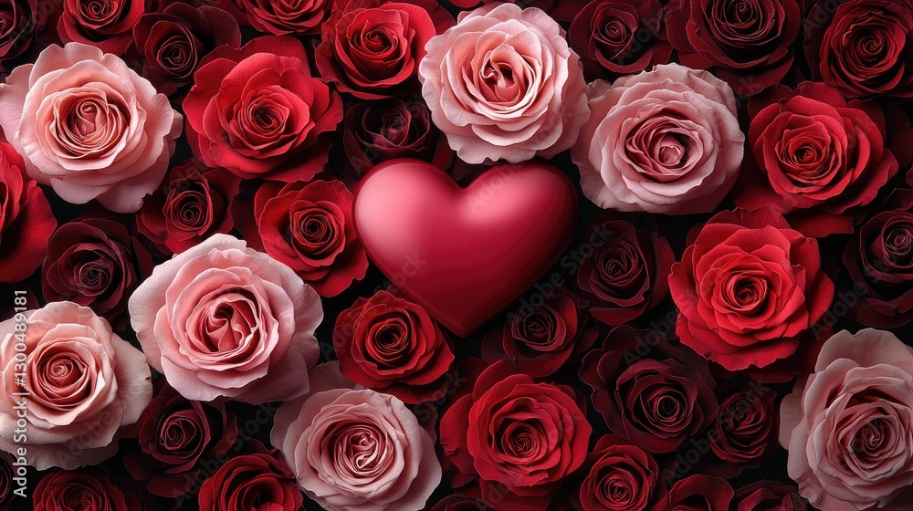 Heart surrounded by red and pink roses. Romantic background. Possible use for Valentine's Day card Heart surrounded by red and pink roses. Romantic background. Possible use for Valentine's Day card