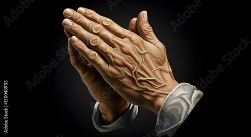 Praying Hands Illustration on Black Background Symbolizing Hope and Faith