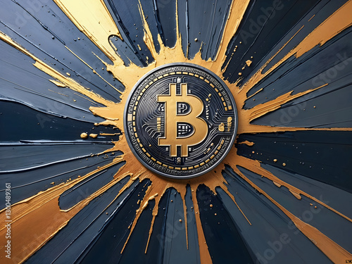 Obraz na płótnie Bit coin blockchain cryptocurrency painting, abstract background, artistic wallpaper, crypto wall art, digital money colour splash w salonie