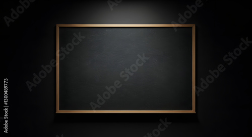 Blank Chalkboard with Wooden Frame on Dark Wall for Mockup