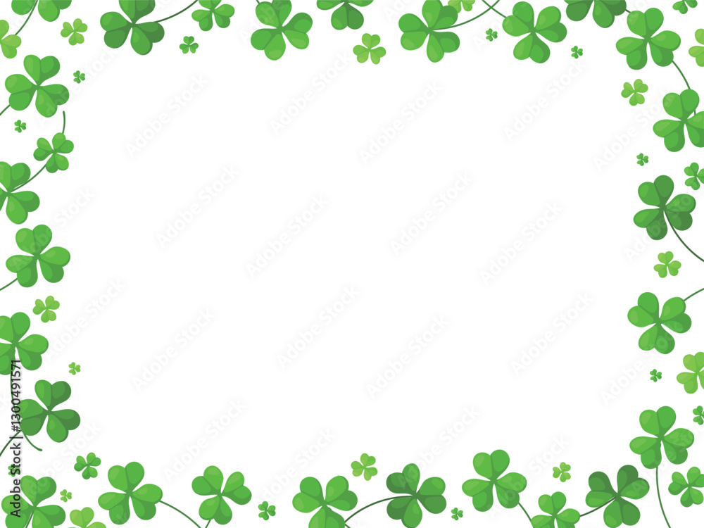 Elegant St. Patrick’s Day Clover Frame with Vibrant Green Shamrocks in a Rectangular Border Design Elegant St. Patrick’s Day Clover Frame with Vibrant Green Shamrocks in a Rectangular Border Design