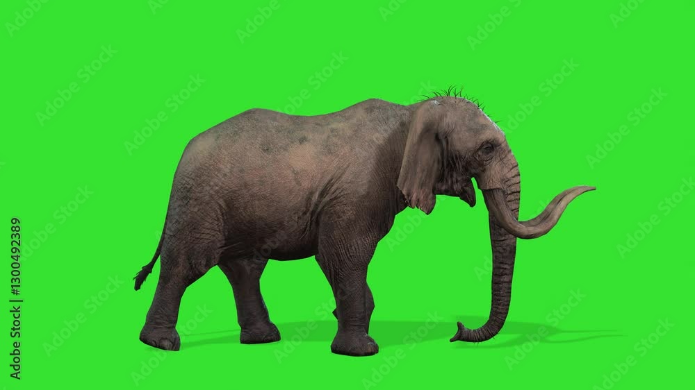Left video walking or running elephant animal green screen or chroma key video clip art animation