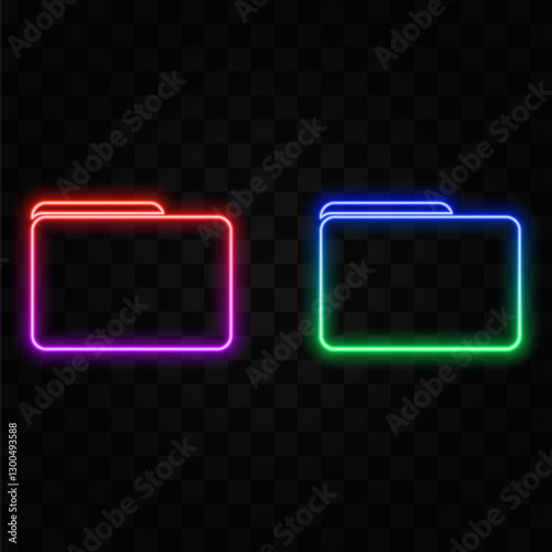 3D rendering UI folder icon with neon light isolated on black background