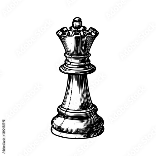 Detailed vector engraved illustration of a queen chess piece showcasing classic design and intricate details