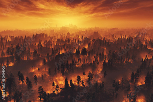 Reenactment of the Permian extinction event with wildfire engulfing vast landscapes