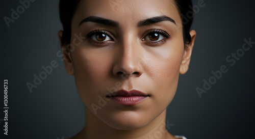 Close up Portrait of Woman with Brown Eyes on Dark Background