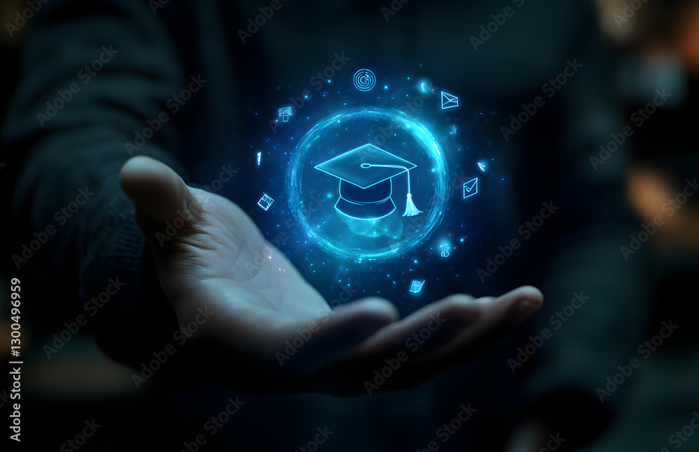 Online Education Graduation Cap in Hand, Future of Learning