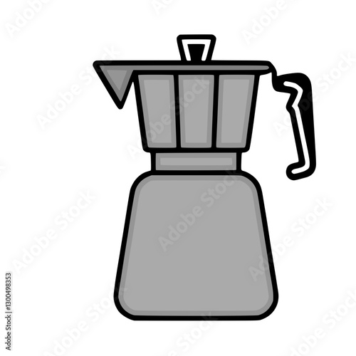 A classic stovetop moka pot in gray, featuring a distinctive octagonal shape and a black handle for brewing espresso.