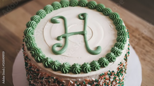 A photo of a cake with the letter 'H' written in elegant icing on top, surrounded by delicate floral decorations, created a personalized touch for the special occasion.