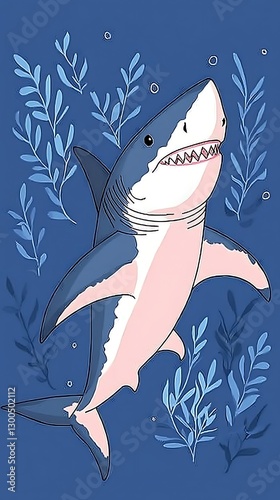 Shark swimming in water with plant life