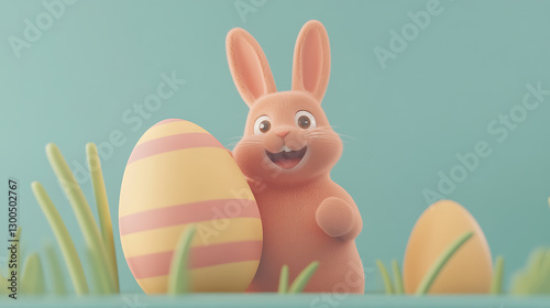 Easter family decoration with cheerful bunny and colorful eggs spring celebration outdoor setting whimsical concept