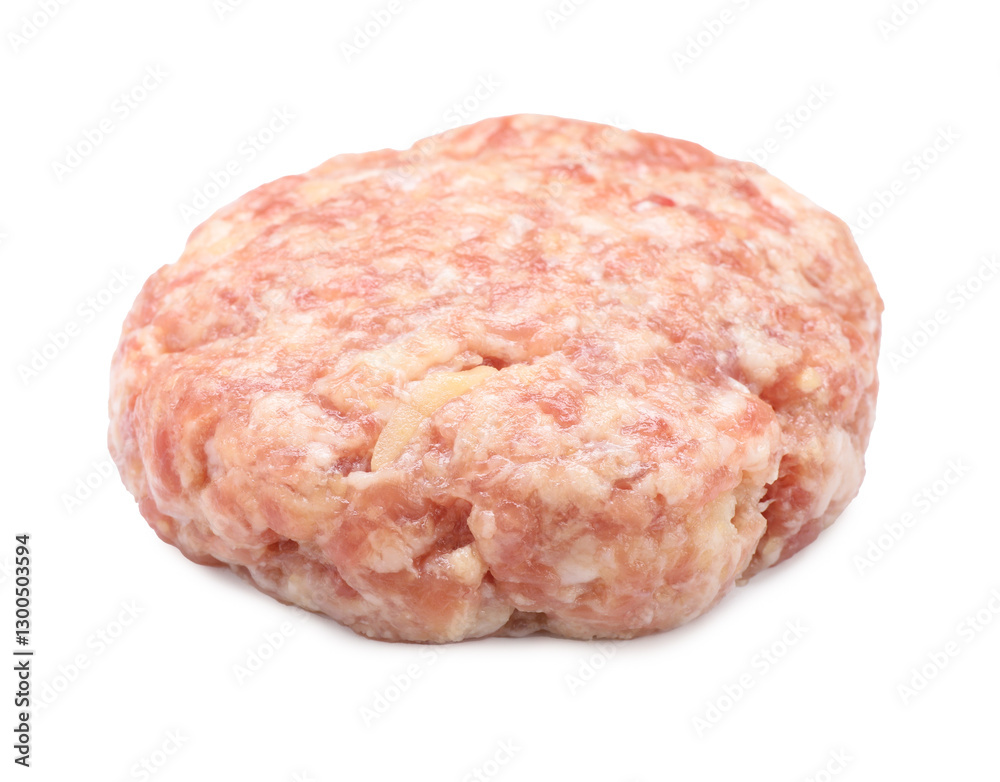 One uncooked fresh patty isolated on white One uncooked fresh patty isolated on white