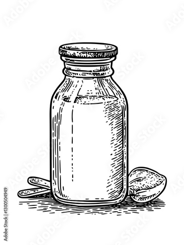 Engraved illustration of a glass jar with a spoon, showcasing simplicity in design and functionality in a timeless manner