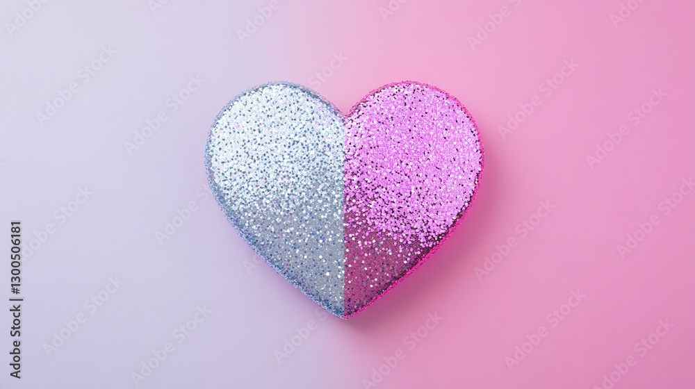 3D heart shape made of pink and silver glitter on a pastel background, top view. elegant Valentine's Day composition, wedding card design
3D heart shape made of pink and silver glitter on a pastel background, top view. elegant Valentine's Day composition, wedding card design