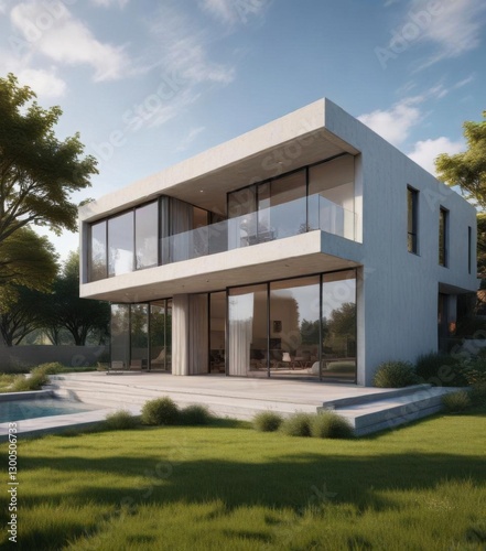 Minimalist modern house with clean lines and large windows,  abstract,  architecture
