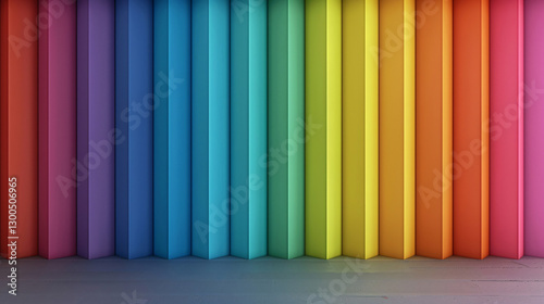 A vibrant rainbow of colors painted on the wall, each vertical line representing a different hue, creating a striking and artistic design.