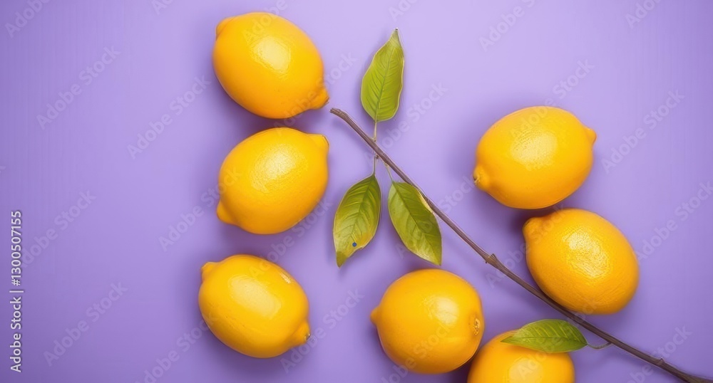 Bright yellow lemons on a purple background.