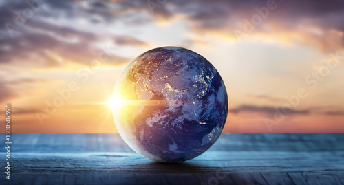 Planet Earth on the background of sunset. Concept on business, politics, ecology and media. Elements of this image furnished by NASA